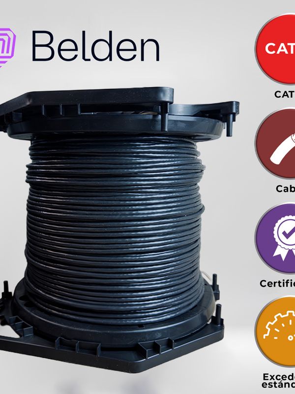 [CB02BBEL09] CABLE UTP CAT6+ BELDEN 2412 010A1000 / INTERIOR / NEGRO / 350MHZ / 4 PARES / 23 AWG / FORRO PVC / CMR / CERTIFICABLE / BOBINA EN CAJA / 1,000 PIES 305 METROS
