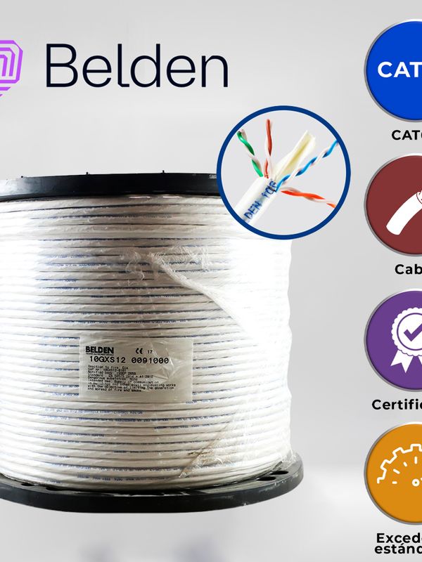 [CB02BBEL34] CABLE UTP CAT6A BELDEN 10GXS12 0091000 / INTERIOR / BLANCO / 625MHZ / 4 PARES / 23 AWG / FORRO PVC / CMR / CERTIFICABLE / BOBINA / 1,000 PIES 305 METROS