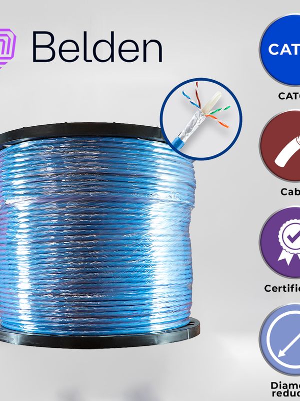 Cable Utp Cat6a Belden 10gxw12 0061000 / Interior / Azul / 500mhz / 4 Pares / 23 Awg / Forro Pvc / Cmr / Certificable / Bobina / 1,000 Pies 305 Metros