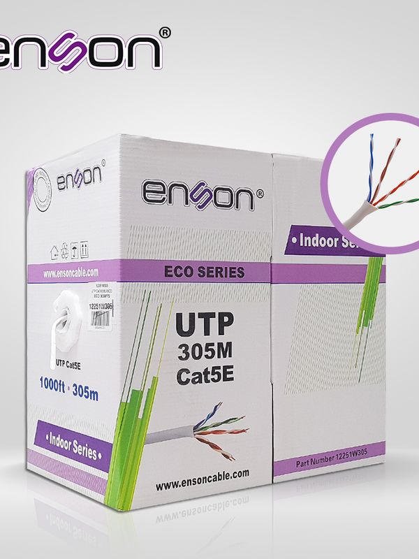 Cable Utp Cat5e Enson 12251w305 Serie Eco Calibe 24 Awg Cca Bobina De 305 Metros Forro Pvc Color Blanco Uso Interior Recomendado Para Transmision De Datos Base 10,100