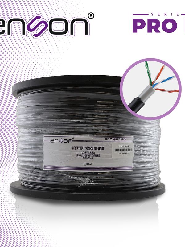 Cable Utp Cat5e Enson 13151b305 Doble Forro Serie Pro-ii Calibe 24 Awg 100% Cobre Bobina De 305 Metros Forro Pe Color Negro Y Pvc Color Gris Uso Exterior Recomendado Para Cctv, Video Ip Y Redes Base 10,100