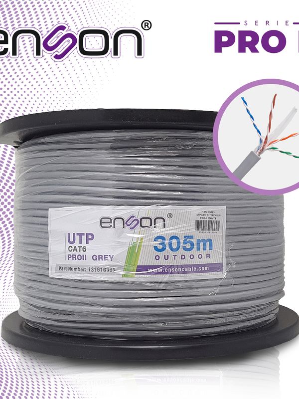[13161G305] Cable Utp Cat6 Enson 13161g305 Serie Pro-ii Calibe 23 Awg 100% Cobre De Alto Rendimiento Bobina De 305 Metros Forro Pvc Color Gris Uso Exterior Recomendado Para Cctv, Video Ip Y Redes Base 10,100,1000