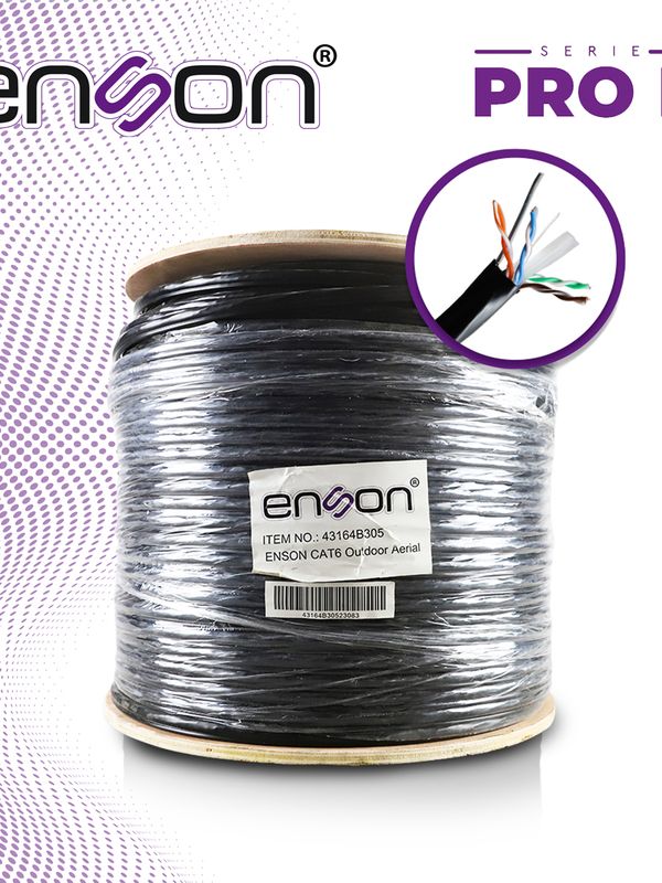 [CB02BENS14] CABLE UTP AEREO CAT6 ENSON 43164B305 FORRO NEGRO 4 PARES CALIBRE 23 AWG 100% COBRE USO EXTERIOR FIGURA8 1000 PIES 305 METROS