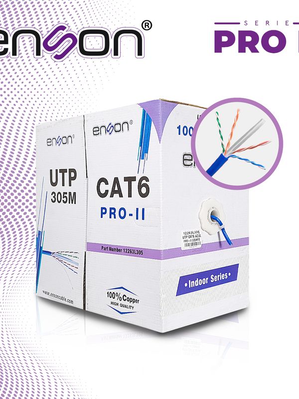 Cable Utp Cat6 Enson 12263l305 Serie Pro-ii Calibe 23 Awg 100% Cobre De Alto Rendimiento Bobina De 305 Metros Forro Pvc Color Azul Uso Interior Recomendado Para Cctv, Video Ip Y Redes Base 10,100,1000