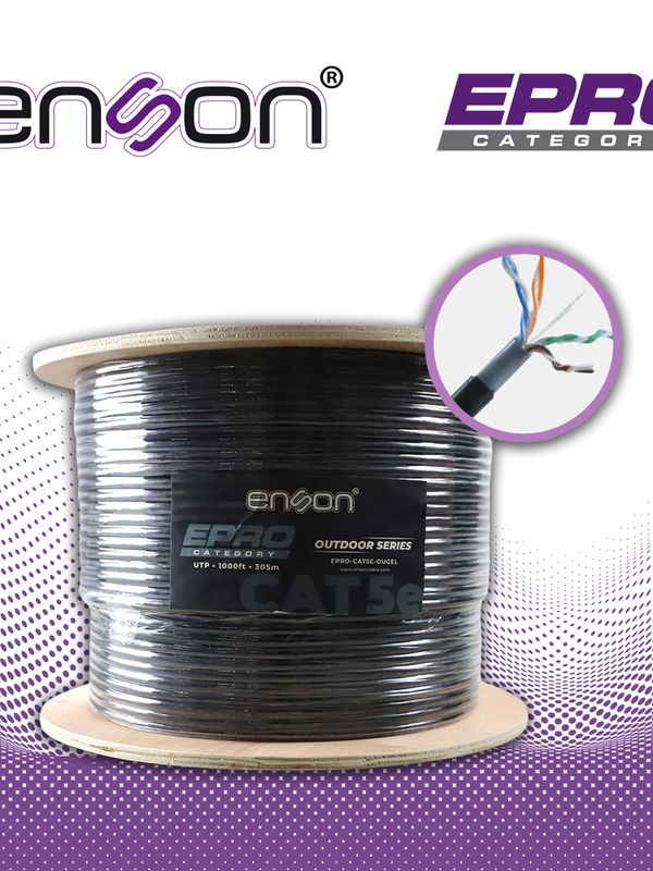 Cable Utp Cat5e Enson Epro-cat5e-ougel Forro Pvc+pe+gel 4 Pares Calibre 24 Awg 100% Cobre Uso Exterior Con Gel Bobina 1000 Pies 305 Metros