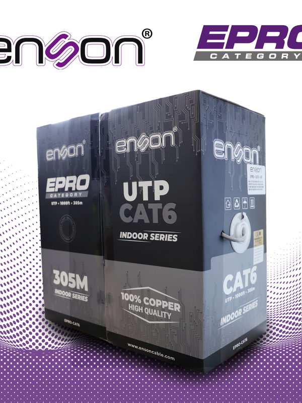 [CB02BENS49] CABLE UTP CAT6 ENSON EPRO-CAT6-GR FORRO PVC COLOR GRIS 4 PARES CALIBRE 23 AWG 100% COBRE USO INTERIOR BOBINA 1000 PIES 305 METROS CERTIFICACION UL