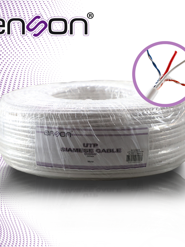 Cable Utp Siames Enson 52101w250 4c Para Datos Y Dos Cables Calibre 18awg (rojo Y Negro) Para Alimentacion, Diseñado Para Su Uso En Soluciones De Cctv Unicamente, Bobina De 250 Metros Color Blanco Para Su Uso En Exterior