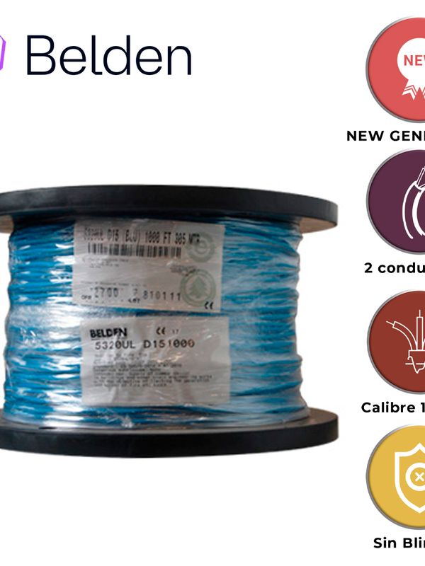 [CB04BBEL05] CABLE DE ALARMA CONTRA INCENDIOS BELDEN 5320UL D151000 / INTERIOR / AZUL / 2 CONDUCTORES / 18 AWG / SOLIDO / FORRO PVC / CMR - FPLR / BOBINA / 1,000 PIES 305 METROS