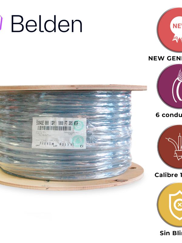 [CB04BBEL06] CABLE DE SEGURIDAD Y ALARMA BELDEN 5304UE 0081000 / INTERIOR / GRIS / 6 CONDUCTORES / 18 AWG / MULTIFILAR / FORRO PVC / CMR / BOBINA / 1,000 PIES 305 METROS