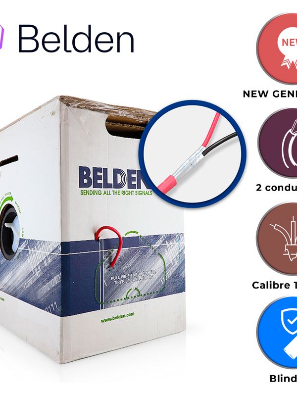 [CB04BBEL08] CABLE DE ALARMA CONTRA INCENDIOS BELDEN 5220FL 002A1000 / INTERIOR / ROJO / 2 CONDUCTORES / 16 AWG / SOLIDO / FORRO PVC / CMR - FPLR / BLINDADO / BOBINA EN CAJA / 1,000 PIES 305 METROS