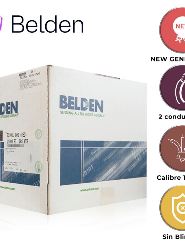 [CB04BBEL15] CABLE DE ALARMA CONTRA INCENDIOS BELDEN 5220UL 002U1000 / INTERIOR / ROJO / 2 CONDUCTORES / 16 AWG / SOLIDO / FORRO PVC / CMR - FPLR / EN CAJA / 1,000 PIES 305 METROS