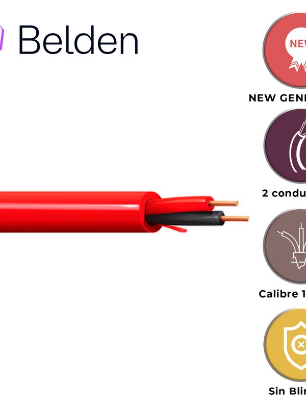[CB04BBEL16] CABLE DE ALAMA CONTRA INCENDIOS BELDEN 5120UL 0021000 / INTERIOR / ROJO / 2 CONDUCTORES / 14 AWG / SOLIDO / FORRO PVC / CMR - FPLR / BOBINA / 1,000 PIES 305 METROS