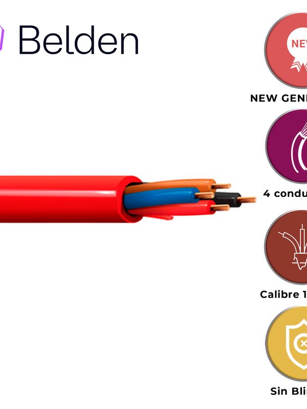 [CB04BBEL17-30] CABLE DE ALARMA CONTRA INCENDIOS BELDEN 5302UL 002U1000 / INTERIOR / ROJO / 4 CONDUCTORES / 18 AWG / SOLIDO / FORRO PVC / CMR - FPLR / EN CAJA / 1,000 PIES 305 METROS