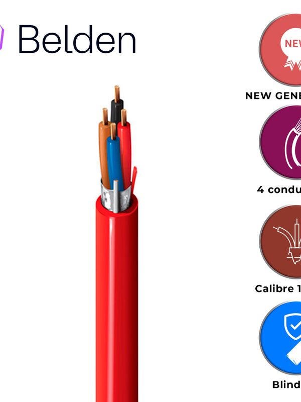 [CB04BBEL39] CABLE DE ALARMA CONTRA INCENDIOS BELDEN 5302FL 002U1000 / INTERIOR / ROJO / 4 CONDUCTORES / 18 AWG / SOLIDO /FORRO PVC / CMR - FPLR / BLINDADO / EN CAJA / 1,000 PIES 305 METROS