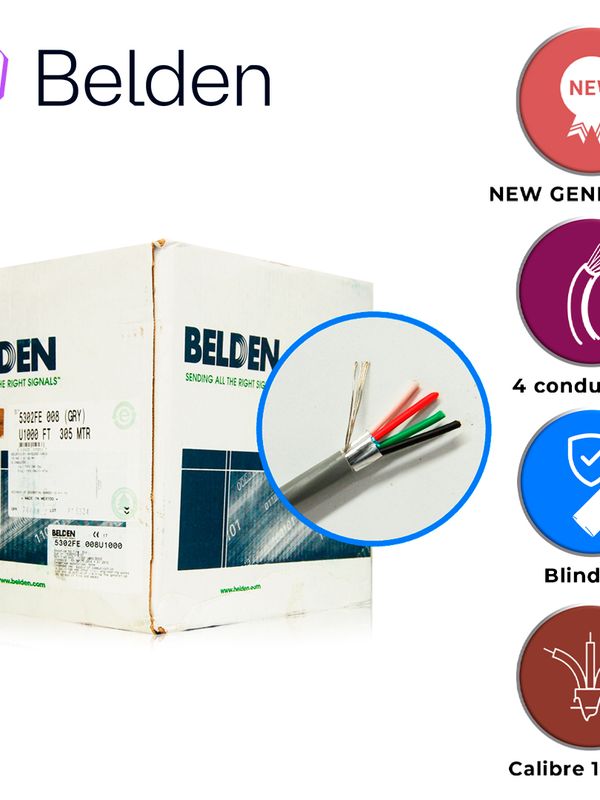 Cable De Seguridad Y Sonido Belden 5302fe 008u1000 / Interior / Gris / 4 Conductores / 18 Awg / Multifilar / Forro Pvc / Cmr / Blindado / En Caja / 1,000 Pies 305 Metros