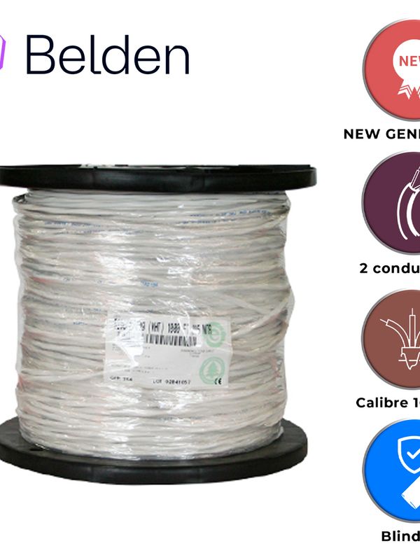 [CB05BBEL06] CABLE DE AUDIO COMERCIAL Y SEGURIDAD BELDEN 5200FE 0091000 / INTERIOR / BLANCO / 2 CONDUCTORES / 16 AWG / MULTIFILAR / FORRO PVC / CMR / BLINDADO / BOBINA / 1,000 PIES 305 METROS