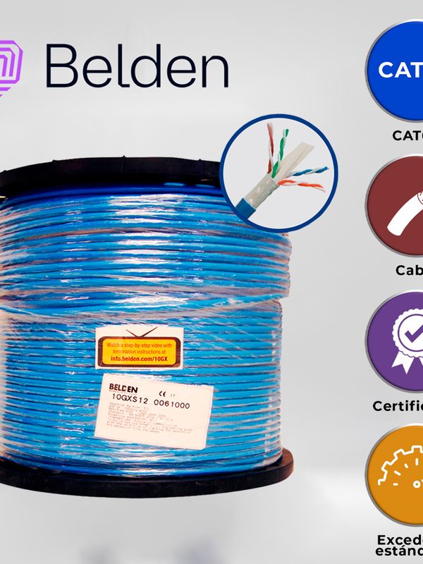 [CB05BBEL13] CABLE UTP CAT6A BELDEN 10GXS12 0061000 / INTERIOR / AZUL / 625MHZ / 4 PARES / 23 AWG / FORRO PVC / CMR / CERTIFICABLE / BOBINA / 1,000 PIES 305 METROS