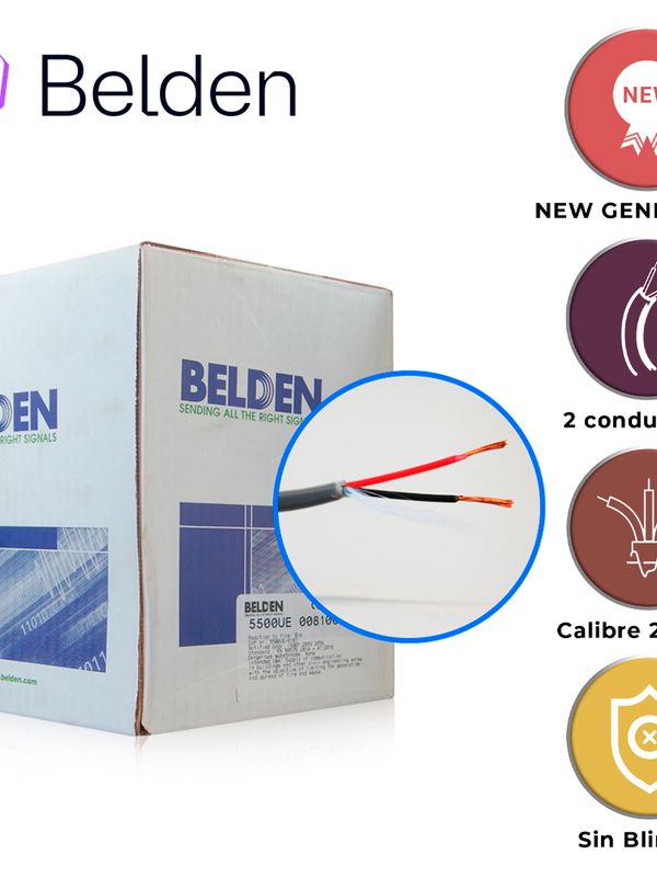 Cable De Seguridad Y Sonido Belden 5500ue 0081000 / Interior / Gris / 2 Conductores / 22 Awg / Multifilar / Forro Pvc / Cmr / Bobina / 1,000 Pies 305 Metros