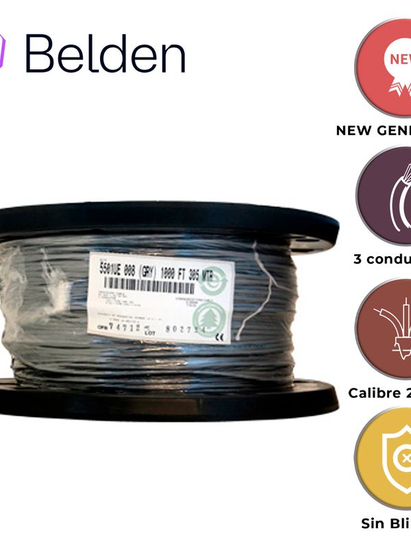 Cable De Audio Comercial Y Seguridad Belden 5501ue 0081000 / Interior / Gris / 3 Conductores / 22 Awg / Multifilar / Forro Pvc / Cmr / Bobina / 1,000 Pies 305 Metros