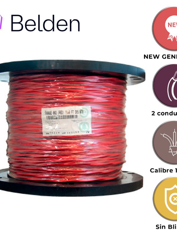 [CB05BBEL25] CABLE DE SEGURIDAD Y SONIDO BELDEN 5000UE 0021000 / INTERIOR / ROJO / 2 CONDUCTORES / 12 AWG / MULTIFILAR / FORRO PVC / CMR - CL3R - FPLR / NO BLINDADO / BOBINA / 1,000 PIES 305 METROS