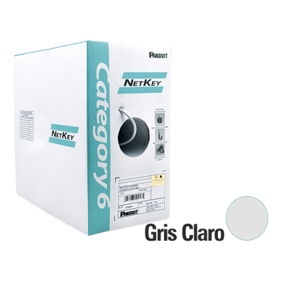 [NUR6C04IG-C] Bobina de Cable UTP de 305 Metros (1000 Pies) de Cobre, NetKey, Gris Claro, Categoría 6 (24 AWG), 1000Mbps, Riser (CMR), de 4 Pares