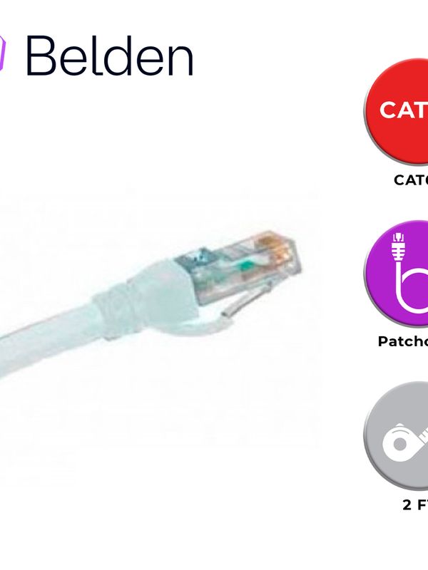 PATCH CORD UTP CAT6+ BELDEN C601109002 / INTERIOR / BLANCO / 4 PARES / 24 AWG / FORRO PVC / CMR / 2 PIES 0.6 METROS
