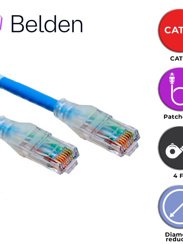 Patch Cord Diametro Reducido Utp Cat6+ Belden C6d1106004 / Interior / Azul / 4 Pares / 28 Awg / Forro Pvc / Cmr / 4 Pies 1.2 Metros
