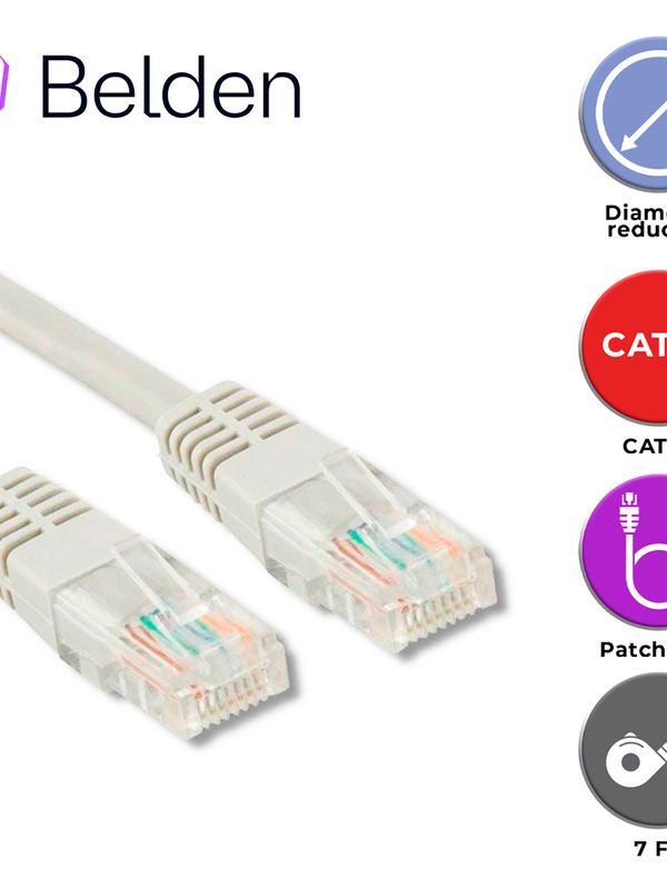 Patch Cord Diametro Reducido Utp Cat6+ Belden C6d1109007 / Interior / Blanco / 4 Pares / 28 Awg / Forro Pvc / Cmr / 7 Pies 2.1 Metros