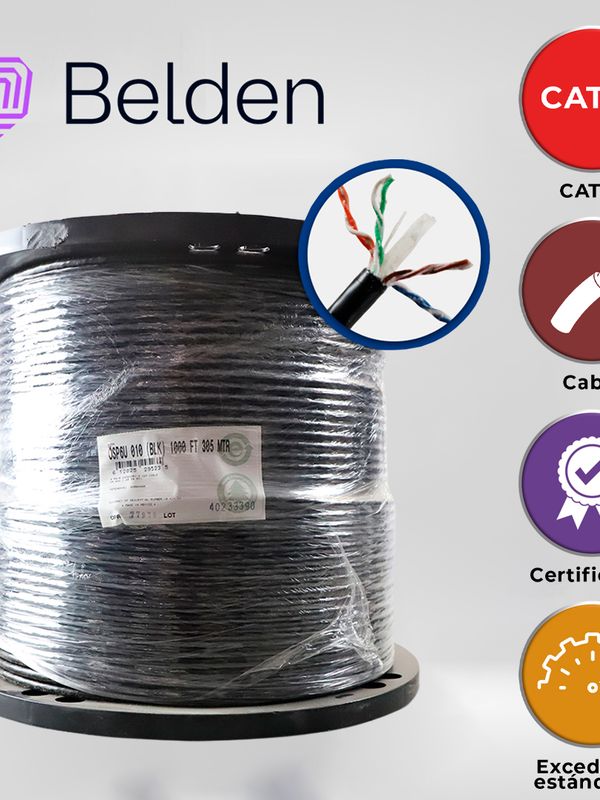 [CB06ABEL76] CABLE OSP UTP CAT6 BELDEN OSP6U 0101000 / EXTERIOR / NEGRO / 350MHZ / 4 PARES / 24 AWG / FORRO POLIETILENO / BOBINA / 1,000 PIES 305 METROS