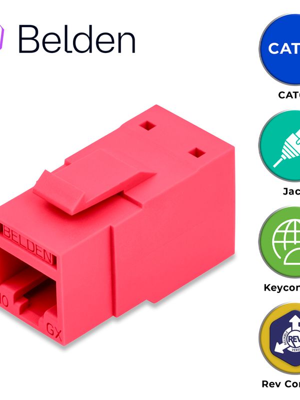 [RVAMJKURD-S1] Conector Modular Jack Cat6a Rj45 Belden Rvamjkurd-s1 / Revconnect / Interior / Rojo / Pieza