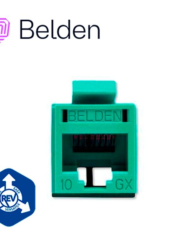 Conector Modular Jack Rj45 Cat6a Revconnect Belden Rvamjkugn-s1 Estilo Keyconnect Verde Compatible Con Faceplate Ax102660,ax102655,ax102249 Esquema De Cableado T568a/b Herramienta Compatible Rvutt01 Uso Interior Calibre Del Conductor 23-24 Awg