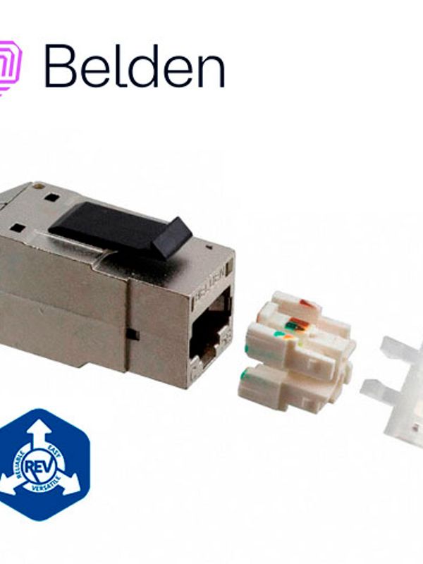 Conector Modular Jack Rj45 Cat5e Blindado Stp Revconnect Belden Rv5mjksme-s1 Estilo Keyconnect Color Metal Compatible Con Faceplate Ax102660,ax102655,ax102249 Esquema De Cableado T568a/b Herramienta Compatible Rvutt01 Uso Interior Calibre Del Conductor 24 Awg