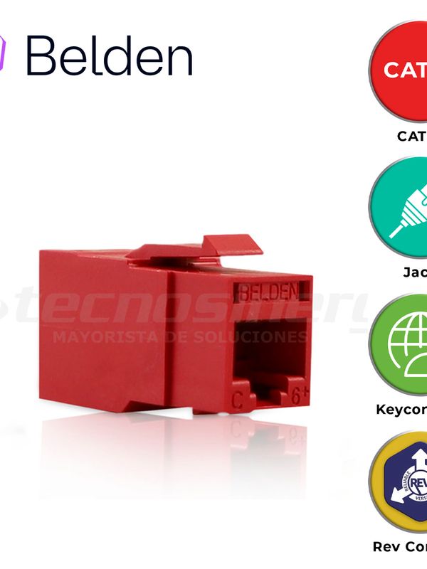 Conector Modular Jack Cat6+ Rj45 Belden Rv6mjkurd-s1 / Revconnect / Interior / Rojo / Pieza