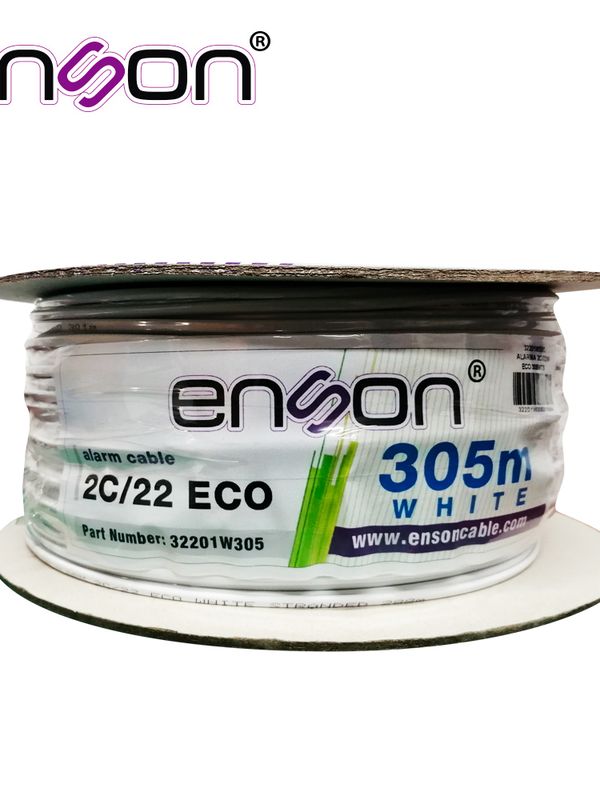 Cable De Alarma Enson 32201w305 Serie Eco Multifilar  2c/22 Awg Bobina De 305 Metros Forro Pvc Color Blanco Para Uso Interior Diseñado Para Conexiones De Sistemas De Alarma