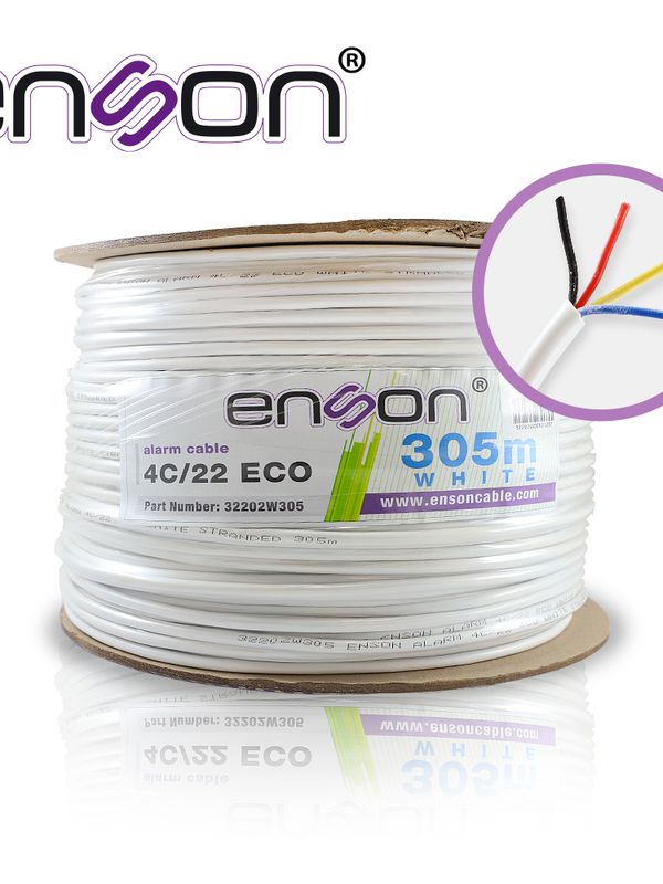 Cable De Alarma Enson 32202w305 Serie Eco Multifilar  4c/22 Awg Bobina De 305 Metros Forro Pvc Color Blanco Para Uso Interior Diseñado Para Conexiones De Sistemas De Alarma