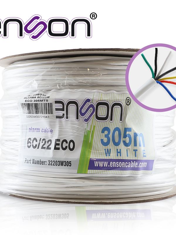 Cable De Alarma Enson 32203w305 Serie Eco Multifilar  6c/22 Awg Bobina De 305 Metros Forro Pvc Color Blanco Para Uso Interior Diseñado Para Conexiones De Sistemas De Alarma