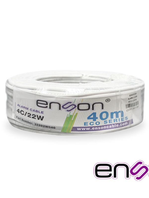 Cable De Alarma Enson 32202w040 Serie Eco Multifilar  4c/22 Awg Bobina De 40 Metros Forro Pvc Color Blanco Para Uso Interior Diseñado Para Conexiones De Sistemas De Alarma