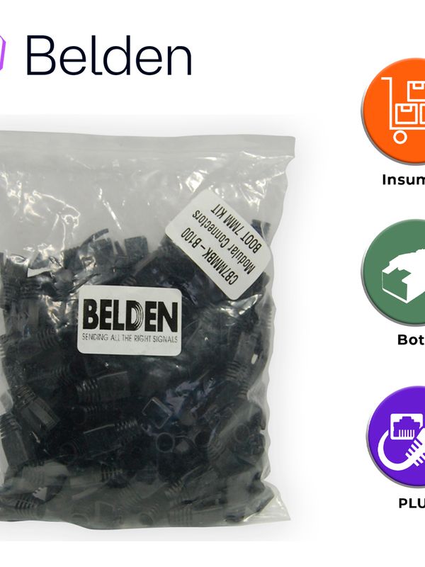 [CBAC8BEL08] BOTA FLEXIBLE BELDEN CB7MMBK-B100 / 7MM / NEGRO / PARA PLUGS RJ45 / PAQUETE DE 100 PIEZAS