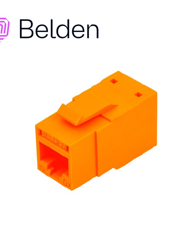 Conector Modular Jack Rj45 Cat6a Revconnect Belden Rvamjkuor-s1 Estilo Keyconnect Naranja Compatible Con Faceplate Ax102660,ax102655,ax102249 Esquema De Cableado T568a/b Herramienta Compatible Rvutt01 Uso Interior Calibre Del Conductor 23-24 Aw