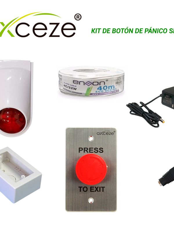 Kit De Boton De Panico Sencillo Con 1x Boton De Paro O Emergencia Ax-l60 + 1x Sirena-estrobo Pam-sl500 + 1x Fuente De Poder Ps-1215 + 1x Cable Alarma Rollo 32202w040 + 1x Conector Corriente Ens-fc01 + 1x Tmk7902-02001