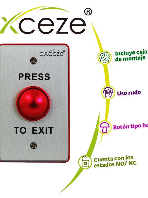 Boton Liberador  Push Tipo Hongo Axceze Ax-b70r  En Aluminio Cuenta Con Los Estados No, Nc