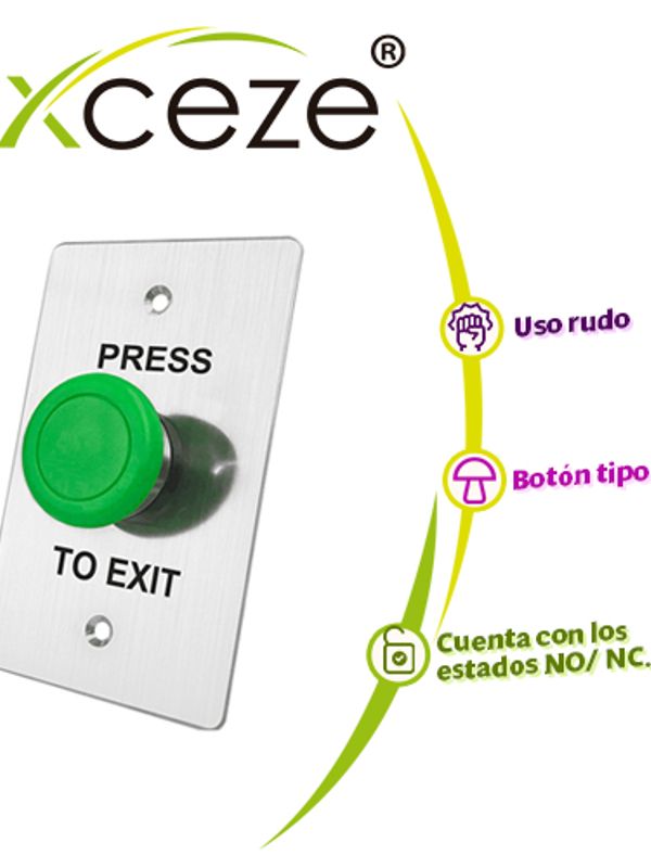 Boton Liberador Axceze Ax-b130 Tipo Push Con Forma De Hongo En Color Verde Fabricado En Acero Medidas 115 X 70 X 45mm Conexion A 2 Hilos  Cuenta Con Los Estados N.o. Y N.c.