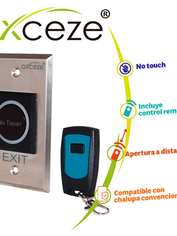 [AX-TOUCH4RM] Boton Sin Contacto No Touch  Axceze     Ax-touch4rm     Incluye Un Control Remoto De 433mhz  Para  Apertura A Distancia