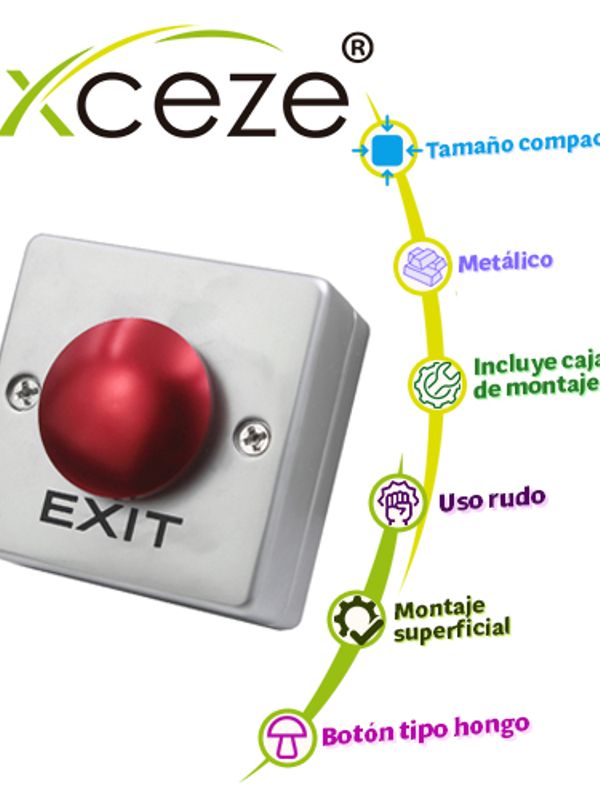 Boton Liberador Axceze   Ax-b55   Boton Tipo Push Con Forma De Hongo En Color Rojo Incluye Base Metalica  Fabricado En  Aleacion De Zinc  Medidas 53 X 53 X 38mm  Conexion A 2 Hilos  Cuenta Con Los Estados N.o.  Y  N.c.