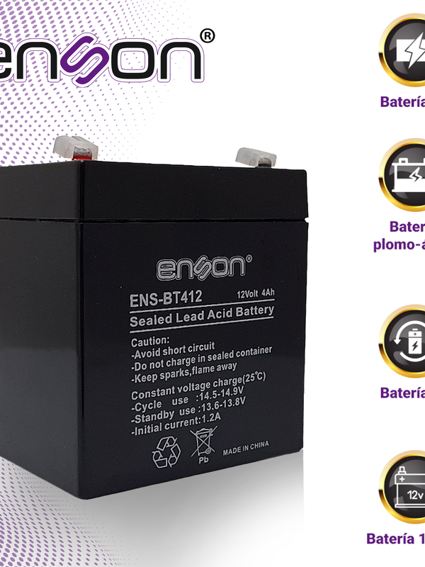 BATERIA DE RESPALDO ENSON ENS-BT412 12VDC 4A BASE PLOMO-ACIDO PARA FUENTES DE PODER Y SISTEMAS DE RESPALDO