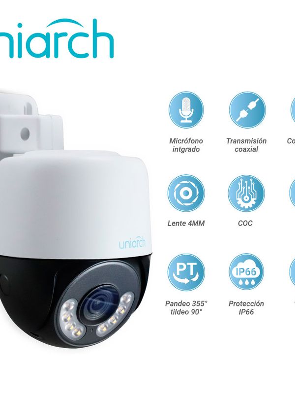 [UAC-P112-AF40-W-H] Camara Hd Pt Uniarch Colorhunter Uac-p112-af40-w / 2mp / Tvi/ahd/cvi: 1080p@25fps / Lente-4mm / Dwdr / Luz-blanca30m / Microfono-integrado / Paneo+tildeo-0-345grados / Plastica / Ip66 / 12 Vcd
