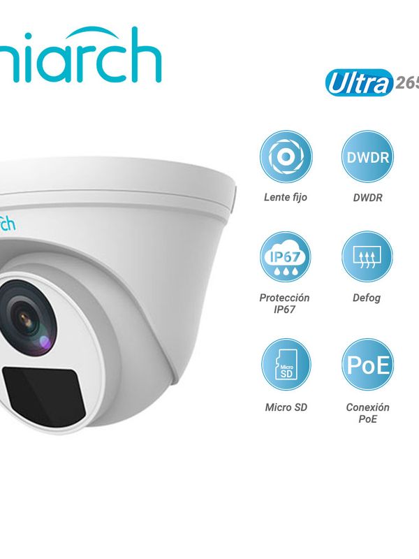 Camara Ip Turret Uniarch Ipc-t122-apf28k / 2mp / Lente-2.8mm / Dwdr / Ir30m / Microsd128gb / Microfono-integrado / Digital-defog / Motion-detection / Onvif / Ip67 / 3-axis / Ultra265 / Poe-af / 12 Vcd