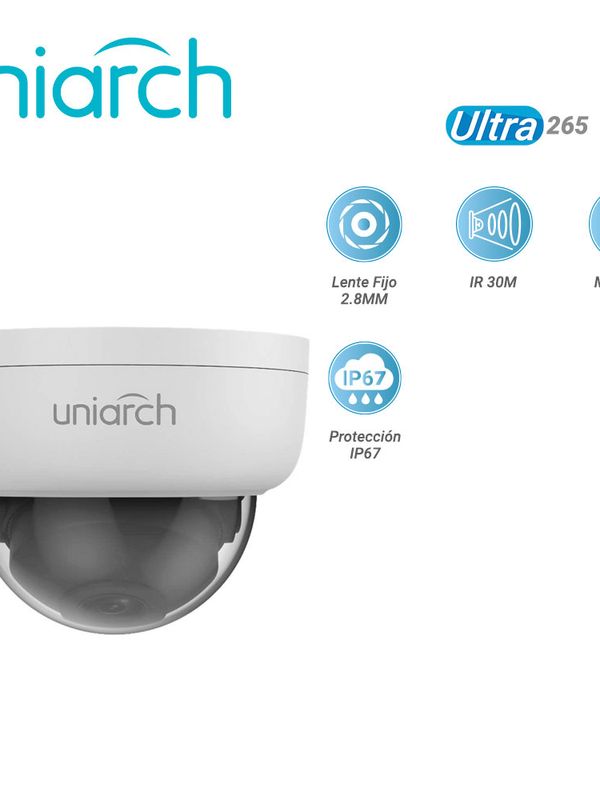 Camara Ip Domo Uniarch Ipc-d122-pf28k / 2mp / Ultra265 / Lente Fijo 2.8 Mm / Ir 30m / Ranura Para Micro Sd Hasta 128 Gb / Ip67