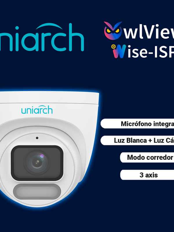 [CI121UNI19] CAMARA IP TURRET OWLVIEW UNIARCH IPC-T242-ADF28K-WP / 2MP / LENTE 2.8MM / WDR120DB / LUZ-BLANCA+LUZ-CALIDA30M / MICROSD512GB / MICROFONO-INTEGRADO / ULTRA-MOTION-DETECTION / POE-AF / ONVIF / 3-AXIS / IP67 / METAL+PLASTICO / ULTRA265 / SERIE HALO / MODOCORREDOR