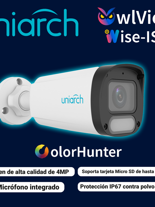 [CI121UNI23] CAMARA IP BULLET OWLVIEW UNIARCH IPC-B244-ADF28K-WP / 4MP / LENTE 2.8MM / WDR120DB / LUZ-BLANCA+LUZ-CALIDA30M / MICROSD512GB / MICROFONO-INTEGRADO / ULTRA-MOTION-DETECTION / POE-AF / ONVIF / 3-AXIS / IP67 / METAL+PLASTICO / ULTRA265 / NDAA / SERIE HALO / MODOCORREDOR